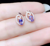 2ct Stud Earrings Oval Cut Blue Tanzanite Stylish Halo 14k Rose Gold Finish