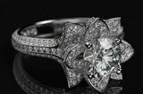 4Ct Round Cut Diamond Lotus Flower Solitaire Engagement Ring 14K White Gold Over