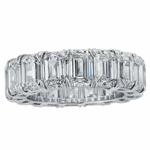 4.5ct Emerald Cut Diamond Wedding Ring Band Full Eternity 14k White Gold Finish