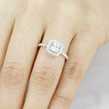 3Ct Cushion Cut Diamond Round Accents Halo Engagement Ring 14K White Gold Finish