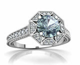 2ct Round Cut Blue Aquamarine Vintage Inspired Starburst Ring 14k WhiteGold Over