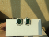 2Ct Radiant Cut Green Emerald Diamond Halo Stud Earrings 14K White Gold Finish