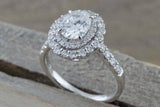 2.5ct Oval Cut Diamond Engagement Ring 14k White Gold Finish Dual Halo Solitaire