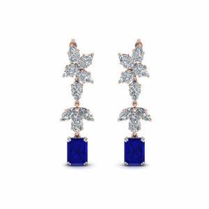 2ct Emerald Cut Blue Sapphire Cluster Drop Earrings Women 14k Rose Gold Finish