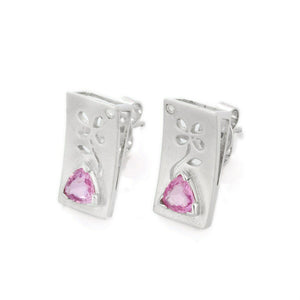 1ct Drop Earrings Trillion Cut Pink Sapphire Floral Geometric 14k WhiteGold Over