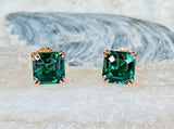 2ct Asscher Simulated Emerald Dual Prong Stud Earrings 14k White Gold Plated