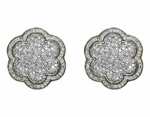 1.5ct Round Cut VVS1 Diamond Flower Cluster Stud Earrings 14k Yellow Gold Finish