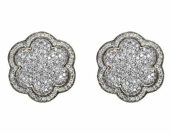 1.5ct Round Cut VVS1 Diamond Flower Cluster Stud Earrings 14k Yellow Gold Finish