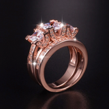 4ct Princess Cut Diamond Engagement Ring 14k Rose Gold Finish Trilogy Bridal Set