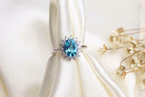 2ct Oval Cut Aquamarine Engagement Ring Diamond Floral Halo 14k White Gold Over