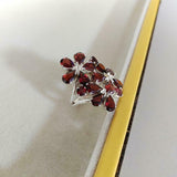 4ct Engagement Ring Pear Cut Red Garnet Floral Cocktail 14k White Gold Finish