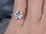 1.9Ct Cushion Cut Blue Aquamarine Solitaire Engagement Ring 18K Rose Gold Finish