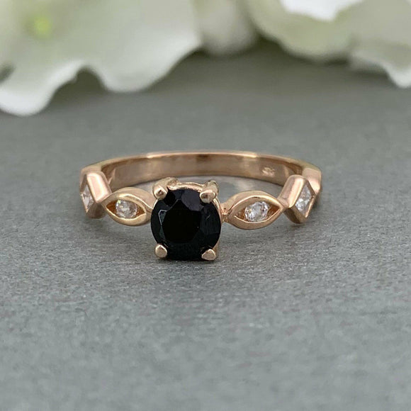 Accents Solitaire Engagement Ring 1.2ct Round Black Diamond 14k Rose Gold Finish