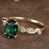 1.5ct Oval Green Emerald Engagement Ring Solitaire Vintage 14k Yellow Gold Over