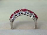 3.6ct Wedding Ring Band Oval Cut Pink Ruby Halo Wave 14k White Gold Finish