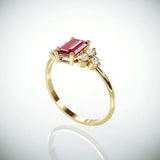 2Ct Emerald Cut Pink Ruby Engagement Ring 14K Yellow Gold Finish Diamond Accents