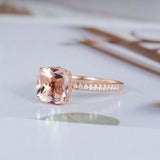 1.5ct Cushion Cut Morganite Engagement Ring Accents Solitaire 14k Rose Gold Over