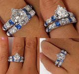 6Ct Heart Cut Diamond Blue Sapphire Bridal Set Vintage Ring 14K White Gold Over