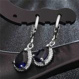 2Ct Pear Cut Blue Sapphire Solitaire Water Tear Drop Earring 14K White Gold Over