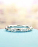 0.4ct Round Diamond Wedding Band Milgrain Vintage Inspired 14k White Gold Finish