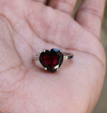 1.2ct Engagement Ring Heart Cut Red Garnet Solitaire Women 14k White Gold Finish