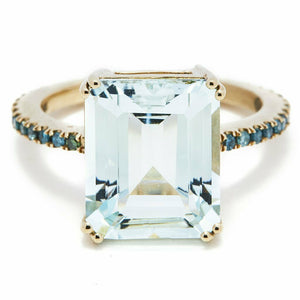 2ct Emerald Cut Blue Aquamarine Engagement Ring Solitaire 14k Yellow Gold Finish