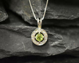 1.5ct Green Peridot Pendant Round Cut Diamond Halo 14k WhiteGold Finish NO CHAIN