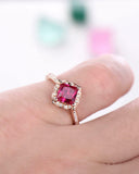 3Ct Cushion Cut Pink Ruby Diamond Vintage Engagement Ring 14K Rose Gold Finish