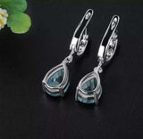 2.2ct Pear Cut Blue Aquamarine Dangle Drop Earrings 14k White Gold Finish