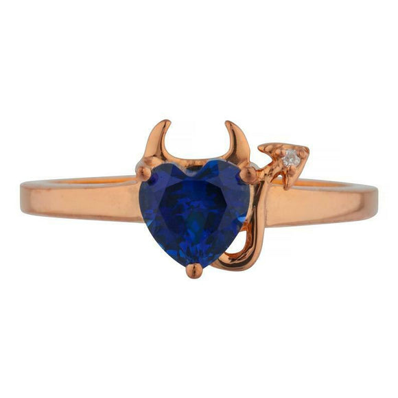 1ct Engagement Ring Heart Cut Blue Sapphire Devil Solitaire 14k Rose Gold Finish