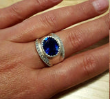 2ct Engagement Ring Oval Blue Sapphire Vintage Inspired Wide 14k White Gold Over