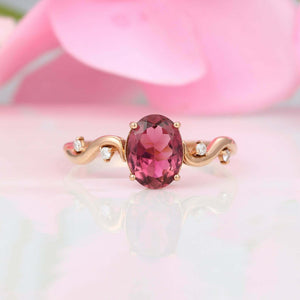 1.2ct Oval Cut Pink Ruby Solitaire with Round Accent Ring 14k Rose Gold Finish