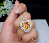 2.4ct Yellow Citrine Pendant Heart Cut Dual Halo 14k White Gold Finish NO CHAIN