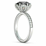 2.3ct Round Cut Black Diamond Floral Women Engagement Ring 14k White Gold Finish