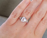 3ct Emerald Cut Diamond Solitaire Trilogy Engagement Ring 14k White Gold Finish