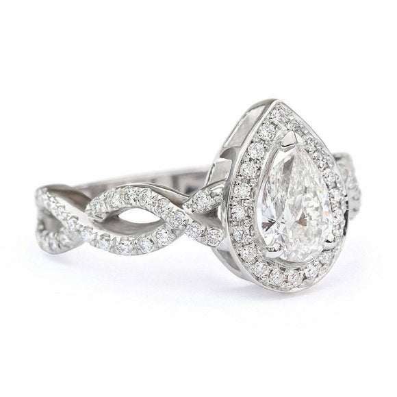 2.2ct Pear Cut VVS1D Diamond Engagement Ring Halo Infinity 14k White Gold Finish