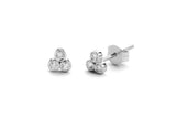 Three Stone Stud Earrings 0.4ct Round Cut VVS1D Diamond 14k Yellow Gold Finish