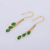 2ct Drop Earrings Oval Pear Cut Green Emerald Dangling 14k Yellow Gold Finish