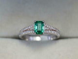 2ct Green Emerald Cut Split Shank Solitaire with Accent Ring 14k White Gold Over