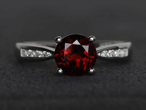 1ct Round Cut Red Garnet Engagement Ring 14k White Gold Finish 4 Prong Solitaire