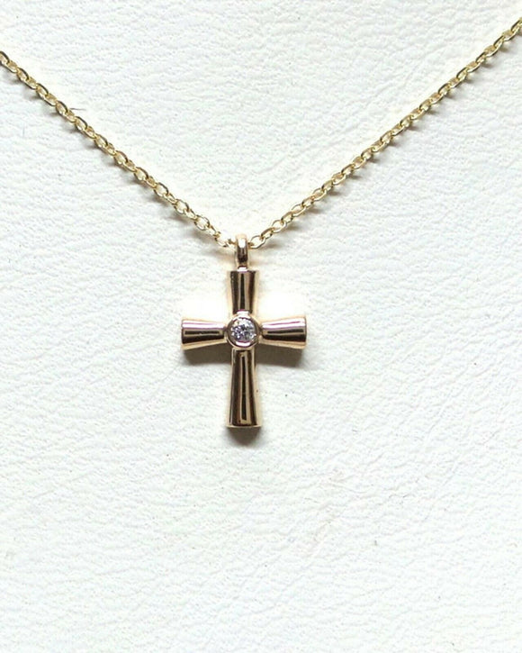 0.1ct Round Cut VVS1D Diamond Holy Cross Pendant with Chain 14k Yellow Gold Over