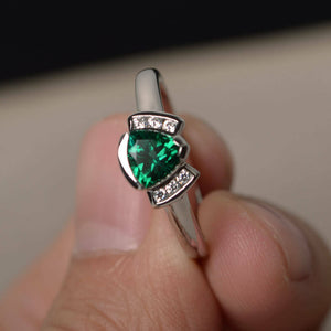 1ct Trillion Cut Green Emerald Unique Design Engagement Ring 14k White Gold Over