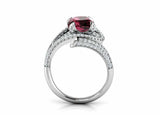 2.5ct Cushion Cut Red Garnet Open Cocktail Bypass Ring 14k White Gold Finish