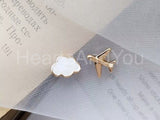 Cloud plane travel Stud Earrings for Women 14k Yellow Gold Plated