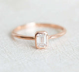 1.5ct Emerald Diamond Engagement Ring 14k Rose Gold Finish Minimalist Bridal Set