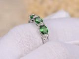 2.4ct Oval Cut Green Emerald Stackable Engagement Ring 14k White Gold Finish