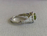 2ct Round Cut Green Peridot Halo Vintage Engagement Ring 14k White Gold Finish