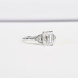 Petite Round Accents Solitaire Ring 1ct Emerald Cut Diamond 14k White Gold Over