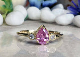 1.4ct Engagement Ring Pear Pink Sapphire Trilogy Minimalist 14k Yellow Gold Over