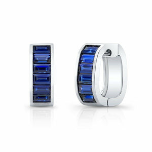 5Ct Baguette Cut Blue Sapphire Royal Women Huggie Earrings 14K White Gold Finish